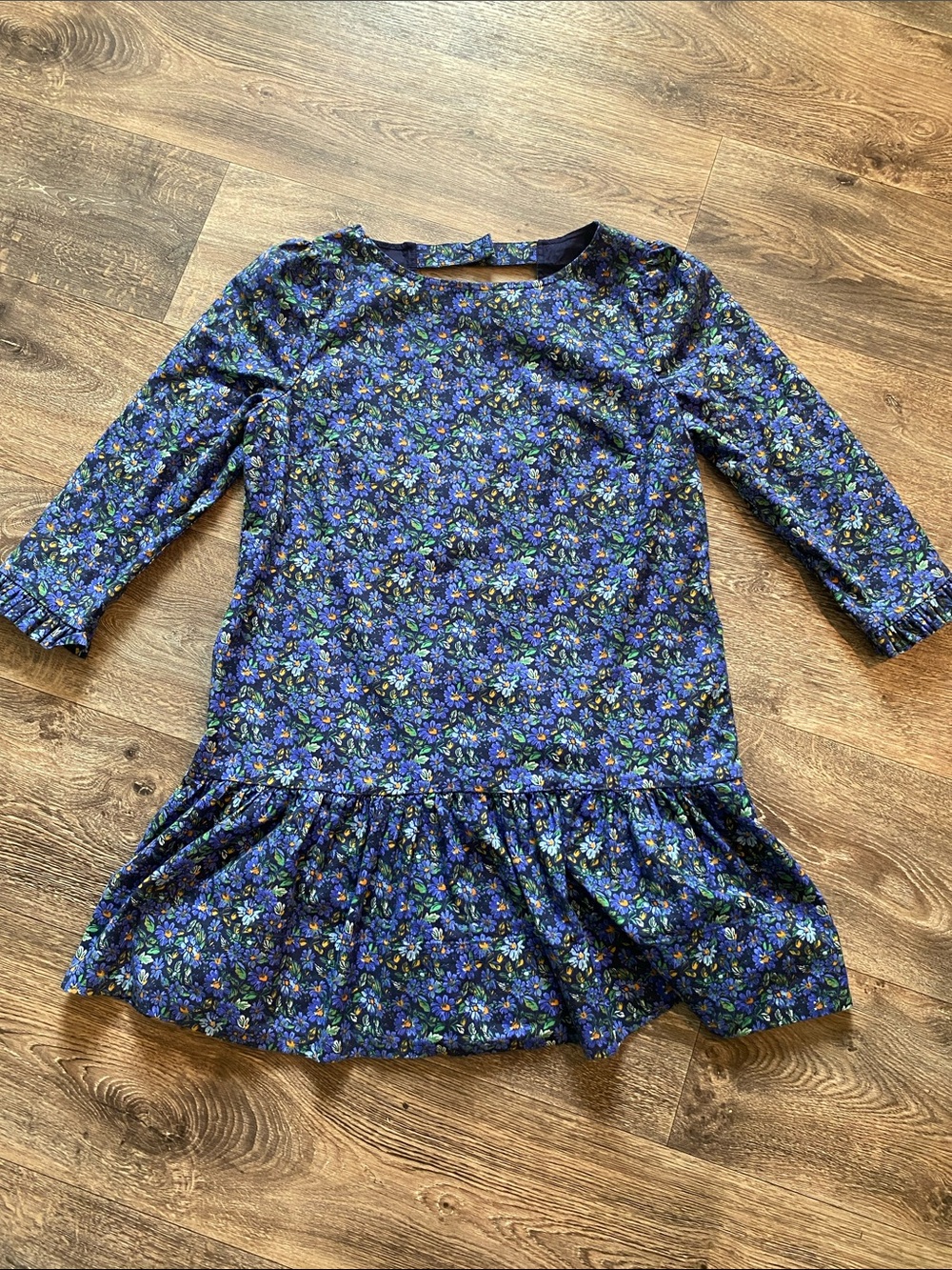 Free People Navy Floral Drop-Waist Mini Dress